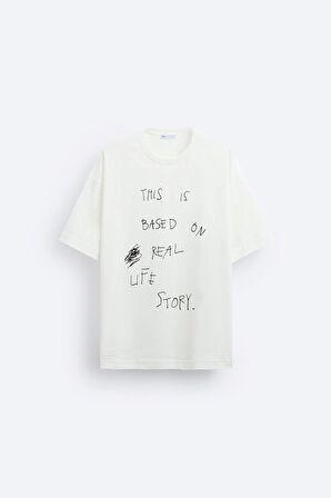 The Champ Bisiklet Yaka This İs Based On Real Life Story Baskılı Oversize Beyaz Erkek T-shirt