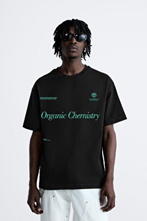 Bisiklet Yaka Organik Chernistry Baskılı Oversize Erkek T-shirt