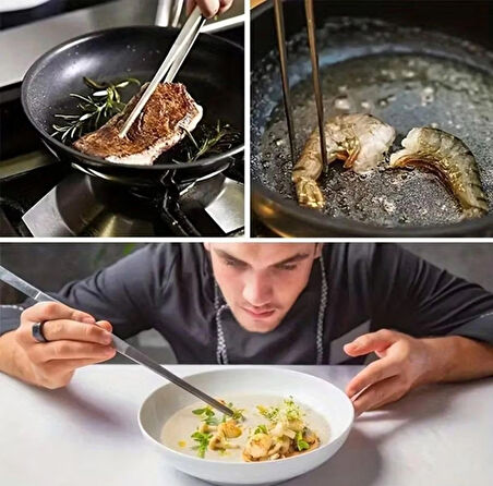 Şef Tipi Profesyonel Mutfak Cımbızı 30 cm - Uzun Paslanmaz Çelik Air Fryer & Barbekü Maşası 