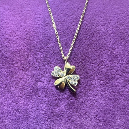 14 Ayar Altın Kolye Yonca Taşlı 1.55gr 45 CM Kadın Hediye