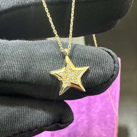 14 Ayar Altın Kolye Yıldız Taşlı 1.58gr 45 CM Kadın Hediye