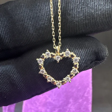 14 Ayar Altın Kolye Kalp Taşlı 1.84gr 45 CM Kadın Hediye