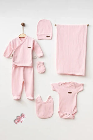 Kız - Erkek Bebek 7 Parça Hastane Çıkışı Zıbın Seti Natural Pastel Renk (Hediye Paketi Yapılır)