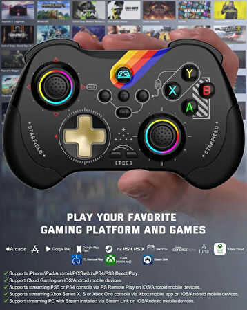 Playstation 3/4 Swich İOS-Android Tablet Telefon Laptop PC uyumlu Bluetooth  Işıklı Oyun kolu