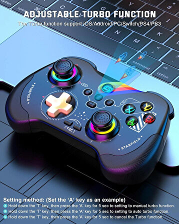 Playstation 3/4 Swich İOS-Android Tablet Telefon Laptop PC uyumlu Bluetooth  Işıklı Oyun kolu