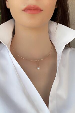 Birinci1926 14 Ayar Kırmızı Altın Choker Model İnci Bayan Kolye