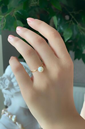 Birinci1926 14 Ayar Yeşil Altın Tatlı Su İncisi Sallantılı Kadın Yüzük