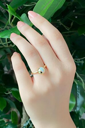 Birinci1926 14 Ayar Yeşil Altın Tatlı Su İncisi Top Kadın Yüzük