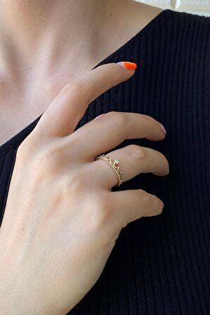 Zümrüt Sarraf 14 Ayar Yeşil Altın Kadın Minimal Kraliçe Taç Yüzük