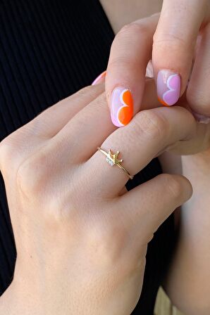 Zümrüt Sarraf 14 Ayar Yeşil Altın Kadın Kral Taç Minimal Yüzük