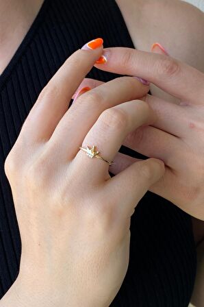 Zümrüt Sarraf 14 Ayar Yeşil Altın Kadın Kral Taç Minimal Yüzük