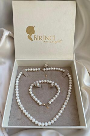 Birinci1926 14 Ayar Altın Kadın 7 MM Sıralı İnci Üçlü Set
