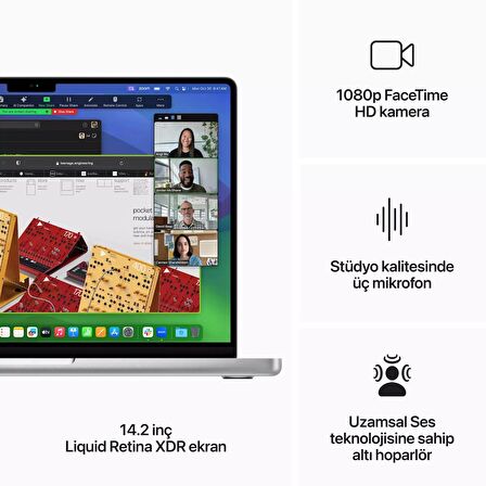 Macbook Pro 14 inç M3 Çip 8 Core CPU 10 Core GPU 16GB Bellek 512GB SSD 70W TRQ Z1A9000K5 - Gümüş