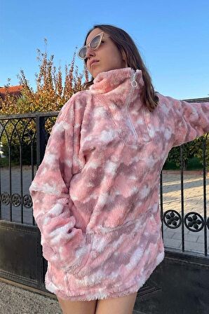 Unisex Kanguru Model Pembe Tasarım Kadın Sweat