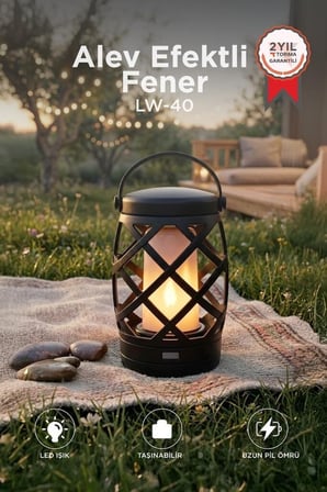 Nostaljik Retro Pilli Led Işıklı Gece Lambası LW40 Siyah Dekoratif Aydınlatma Çadır Feneri
