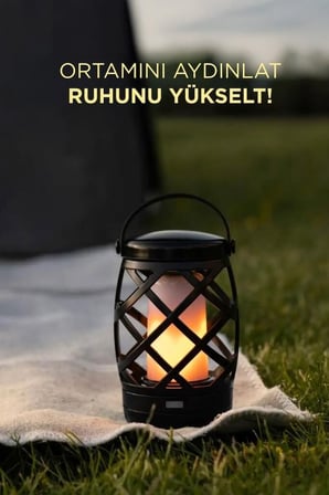 Nostaljik Retro Pilli Led Işıklı Gece Lambası LW40 Siyah Dekoratif Aydınlatma Çadır Feneri