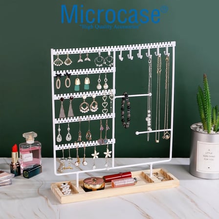 Microcase Ahşap Tabanlı Masaüstü Kolye Küpe Bileklik Takı Aksesuar Organizer Standı AL5462 - GOLD