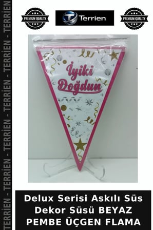 Delux Serisi Askılı Süs Dekor Süsü BEYAZ PEMBE ÜÇGEN FLAMA