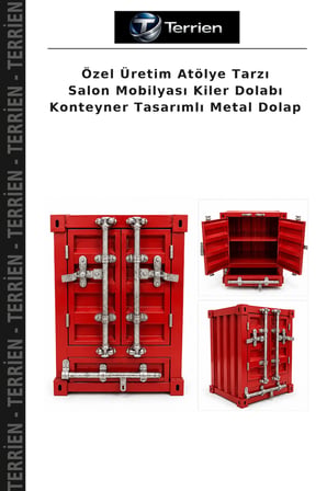 Özel Üretim Atölye Tarzı Salon Mobilyası Kiler Dolabı Konteyner Tasarımlı Metal Dolap