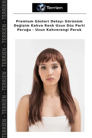 Premium Gösteri Detayı Görünüm Değişim Kahve Renk Uzun Düz Parti Peruğu - Uzun Kahverengi Peruk