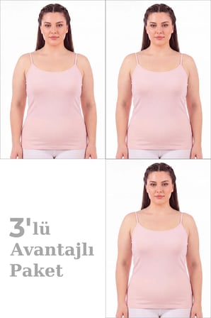 Özel Seri Kadın Büyük Beden İp Askılı Atlet 3'lü Paket Klasik Düz Spor