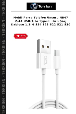 Mobil Parça Telefon Unsuru NB47 2.4A USB-A to Type-C Hızlı Şarj Kablosu 1.2 M S24 S23 S22 S21 S20