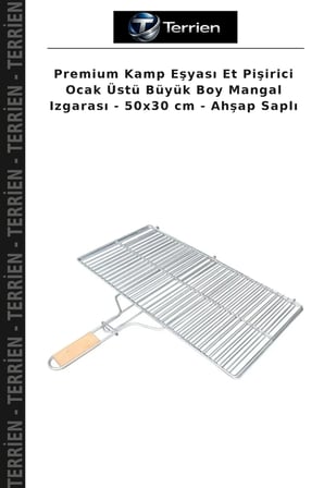 Premium Kamp Eşyası Et Pişirici Ocak Üstü Büyük Boy Mangal Izgarası - 50x30 cm - Ahşap Saplı