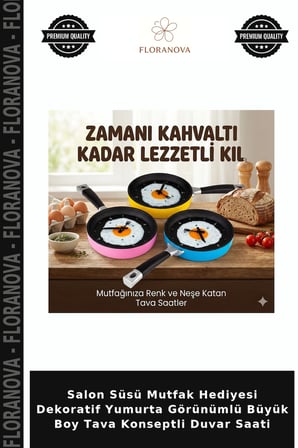 Salon Süsü Mutfak Hediyesi Dekoratif Yumurta Görünümlü Büyük Boy Tava Konseptli Duvar Saati