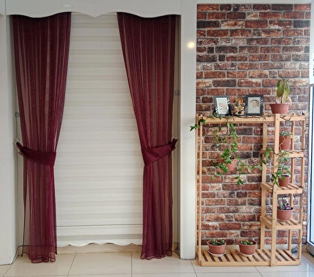 TÜL FON PERDE KOYU BORDO RENK 1/3 SIK PİLELİ DİKİM
