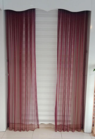 TÜL FON PERDE KOYU BORDO RENK 1/3 SIK PİLELİ DİKİM