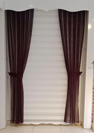 TÜL FON PERDE BORDO RENK 1/3 SIK PİLELİ DİKİM