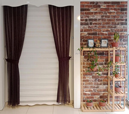 TÜL FON PERDE BORDO RENK 1/3 SIK PİLELİ DİKİM