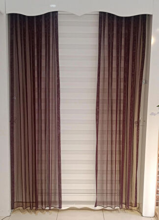 TÜL FON PERDE BORDO RENK 1/3 SIK PİLELİ DİKİM
