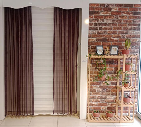 TÜL FON PERDE BORDO RENK 1/3 SIK PİLELİ DİKİM