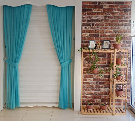 TÜL FON PERDE TURKUAZ RENK 1/3 SIK PİLELİ DİKİM