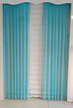 TÜL FON PERDE TURKUAZ RENK 1/3 SIK PİLELİ DİKİM