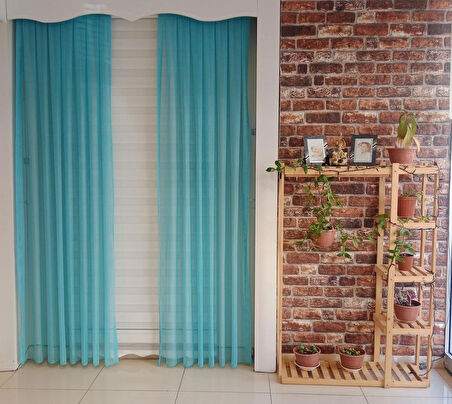 TÜL FON PERDE TURKUAZ RENK 1/3 SIK PİLELİ DİKİM
