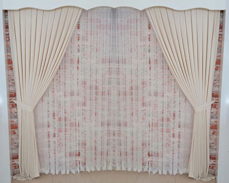 Bej Renk Fon Kadife Perde Çift Kanat 1/3 Sık Pileli Dikim V-02