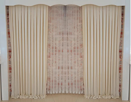 Bej Renk Fon Kadife Perde Çift Kanat 1/3 Sık Pileli Dikim V-02