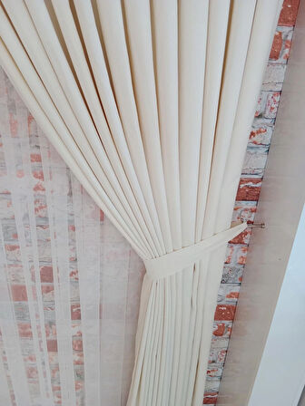 Bej Renk Fon Kadife Perde Çift Kanat 1/3 Sık Pileli Dikim V-02