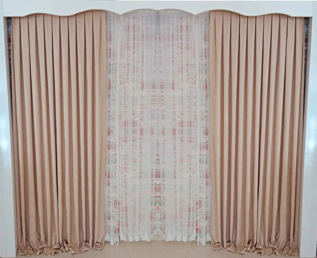 Açık Vizon Renk Fon Kadife Perde Çift Kanat 1/3 Sık Pileli Dikim V-05