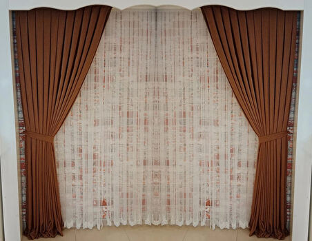 Kahve Renk Fon Kadife Perde Çift Kanat 1/3 Sık Pileli Dikim V-12