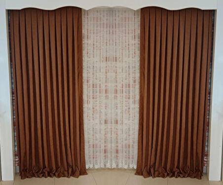 Kahve Renk Fon Kadife Perde Çift Kanat 1/3 Sık Pileli Dikim V-12