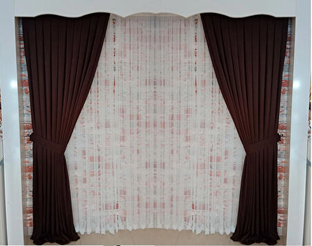 Acı Kahve Renk Fon Kadife Perde Çift Kanat 1/3 Sık Pileli Dikim V-13