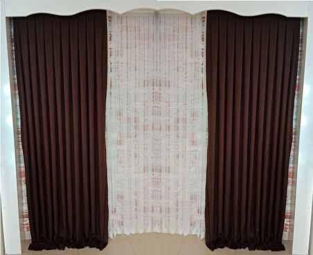 Acı Kahve Renk Fon Kadife Perde Çift Kanat 1/3 Sık Pileli Dikim V-13