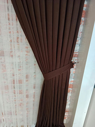 Acı Kahve Renk Fon Kadife Perde Çift Kanat 1/3 Sık Pileli Dikim V-13