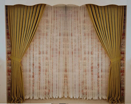 Açık Fıstık Yeşili Renk Fon Kadife Perde Çift Kanat 1/3 Sık Pileli Dikim V-18