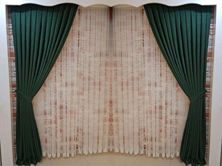 Yeşil Renk Fon Kadife Perde Çift Kanat 1/3 Sık Pileli Dikim V-20