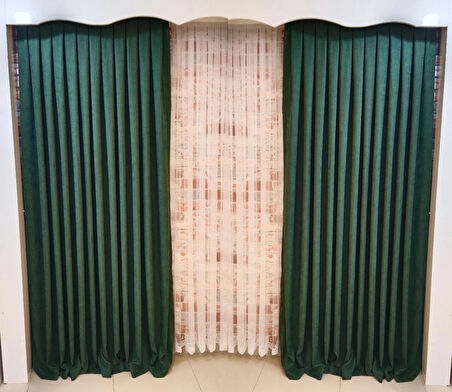 Yeşil Renk Fon Kadife Perde Çift Kanat 1/3 Sık Pileli Dikim V-20