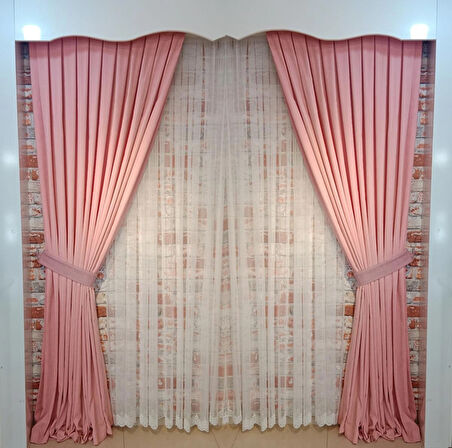 Bebe Pembesi Renk Fon Kadife Perde Çift Kanat 1/3 Sık Pileli Dikim V-26